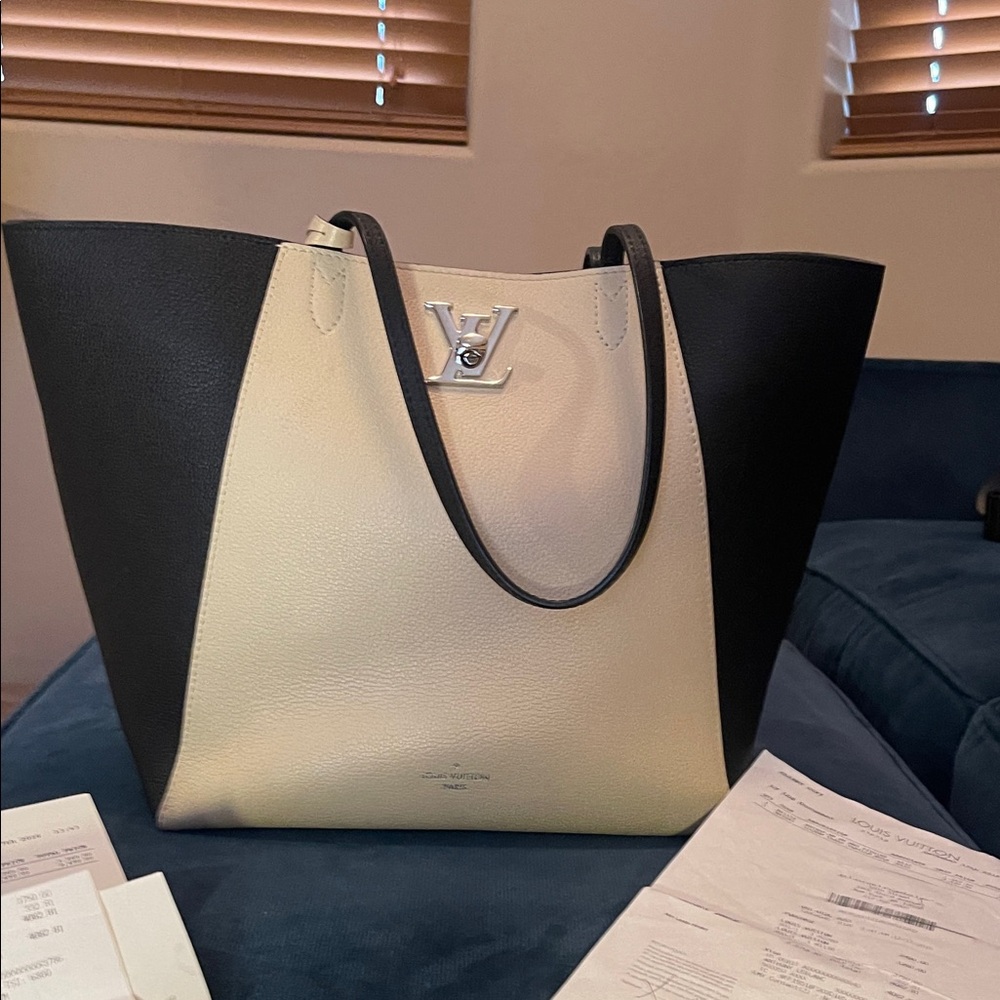 Louis Vuitton Calfskin Lockme Cabas Tote Black Vanilla